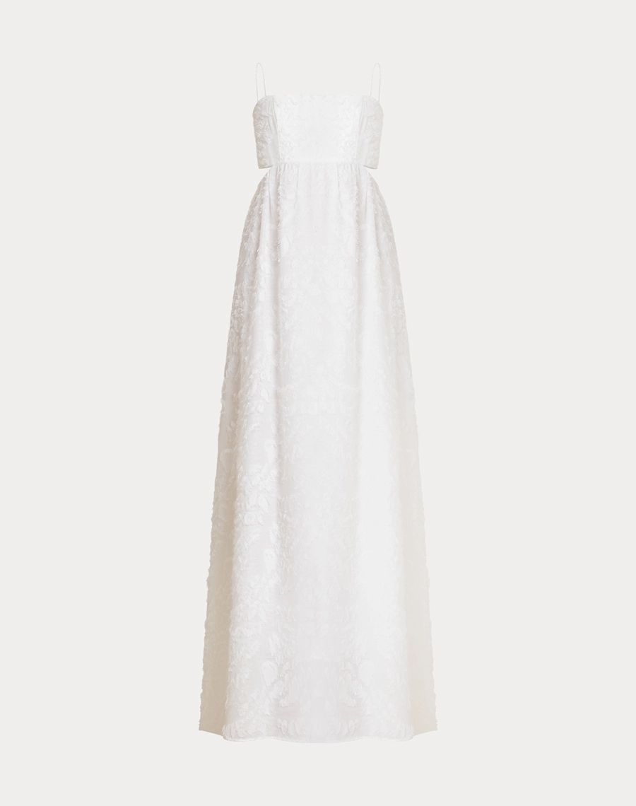 O Vestido Longo Anahi é confeccionado em Jacquard, tecido elegante e texturizado, conhecido pelo relevo suave  que adicionam volume e sofisticação.